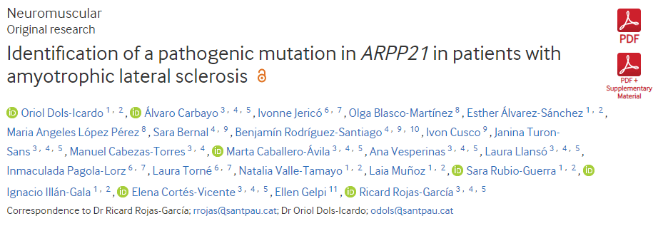 Identification of a pathogenic mutation in ARPP21 in patients with amyotrophic lateral sclerosis